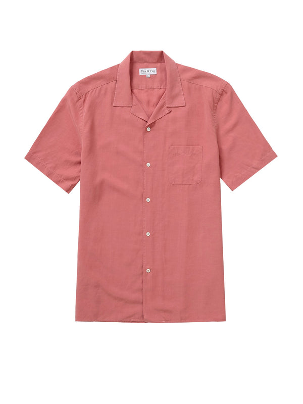 Tencel/Linen Cuban Collar Shirt - Dusty Coral