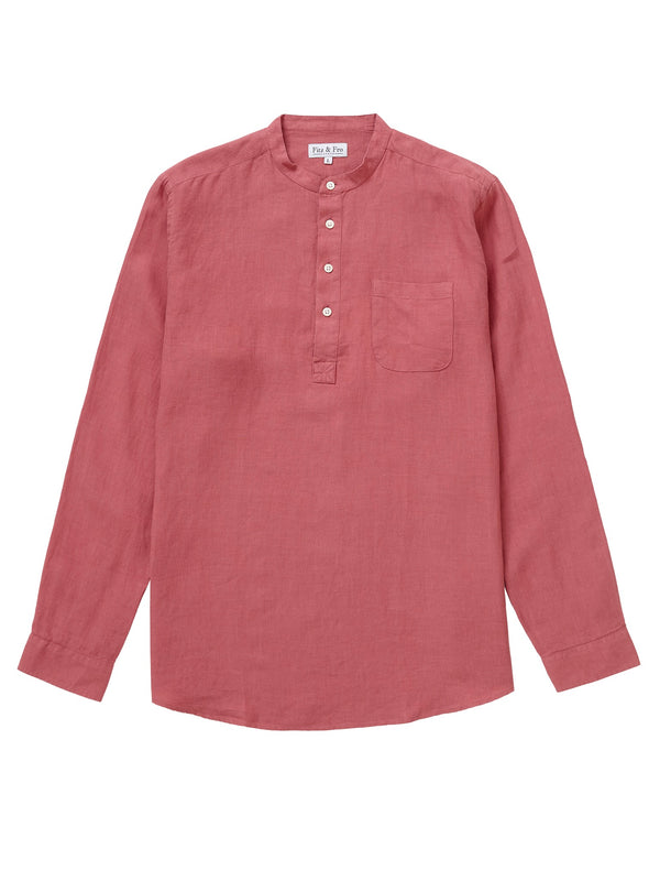 100% Linen Popover Shirt - Cassis
