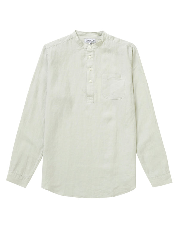 100% Linen Popover Shirt - Light Sage