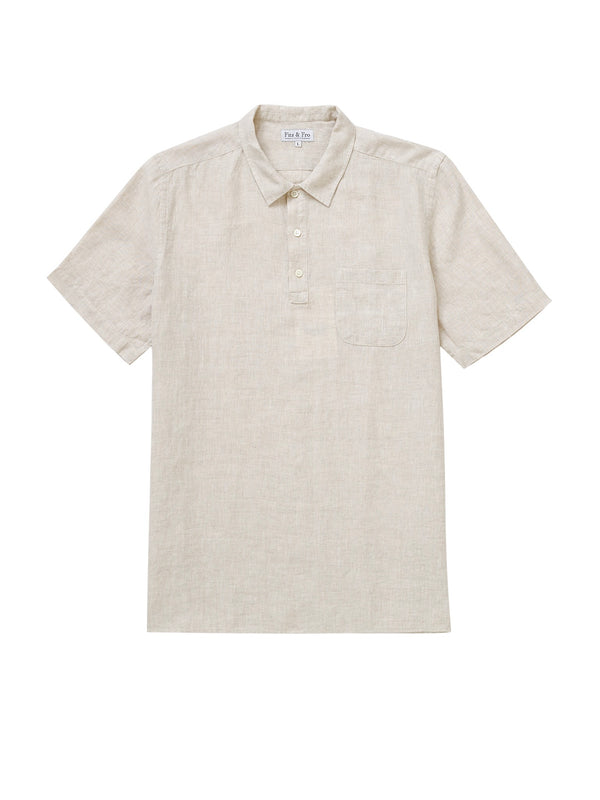 100% Linen Polo Shirt - Oatmeal