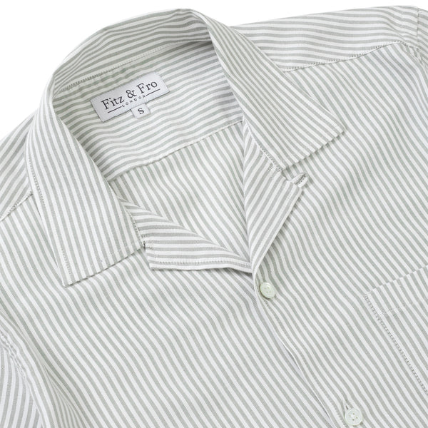 Tencel Cuban Collar Shirt - Green & White Stripe