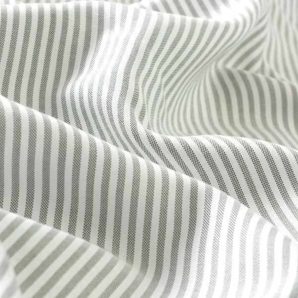 Tencel Cuban Collar Shirt - Green & White Stripe