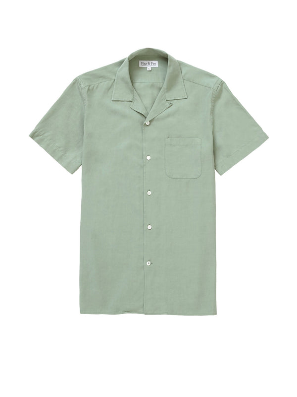 Tencel/Linen Cuban Collar Shirt - Sage Green