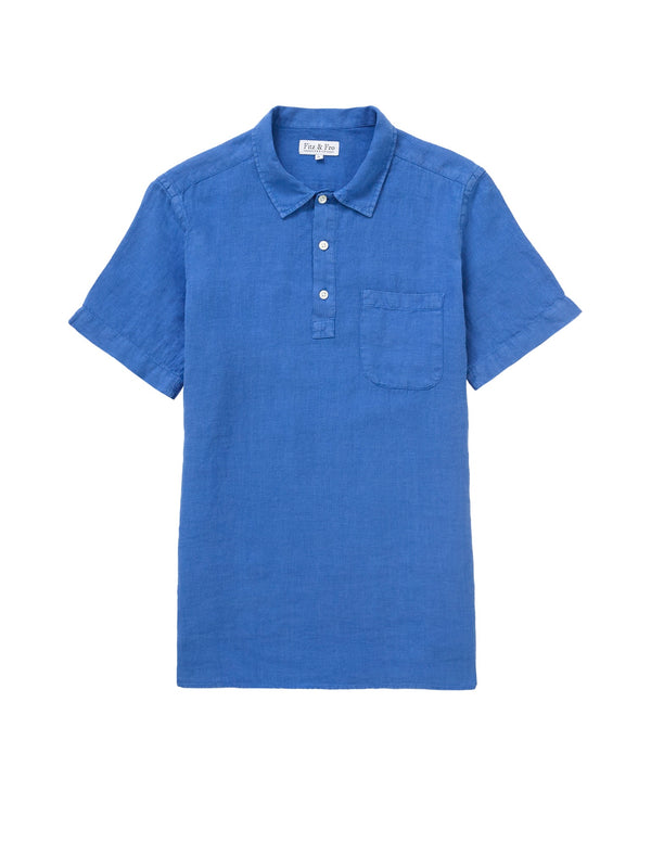 100% Linen Polo Shirt - 'The Miles' Blue