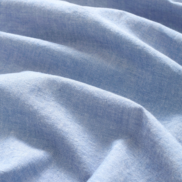 Cotton Collarless Overshirt - Chambray Blue