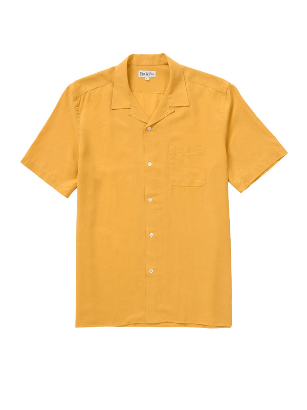 Tencel/Linen Cuban Collar Shirt - Burnt Yellow