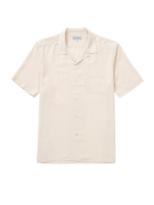 Tencel/Linen Cuban Collar Shirt - Ecru