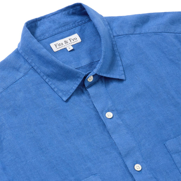100% Linen Short Sleeve - 'The Miles' Blue