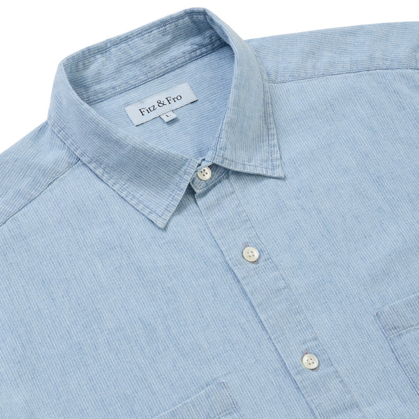 Denim/Linen Short Sleeve - Blue Stripe