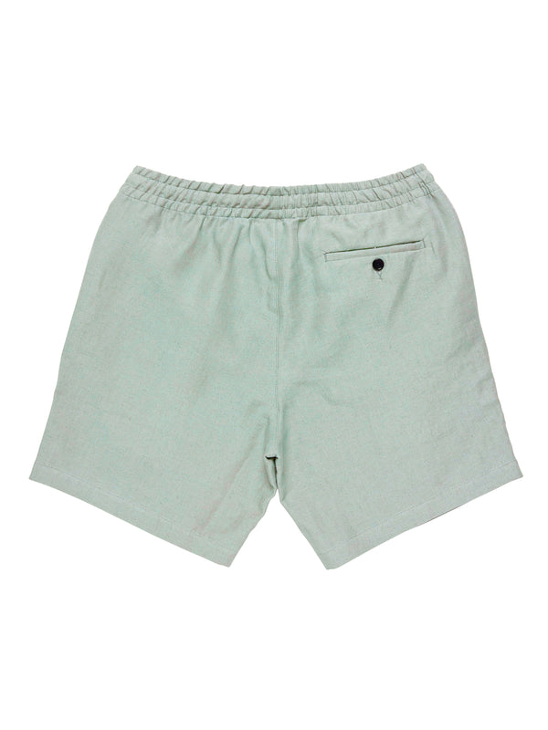 100% Linen Drawstring Shorts - Lichen Green