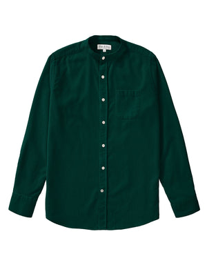 Cord Collarless Shirt - Bottle Green