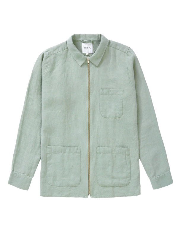 Lichen Green Linen Zip-Up Overshirt - Fitz & Fro