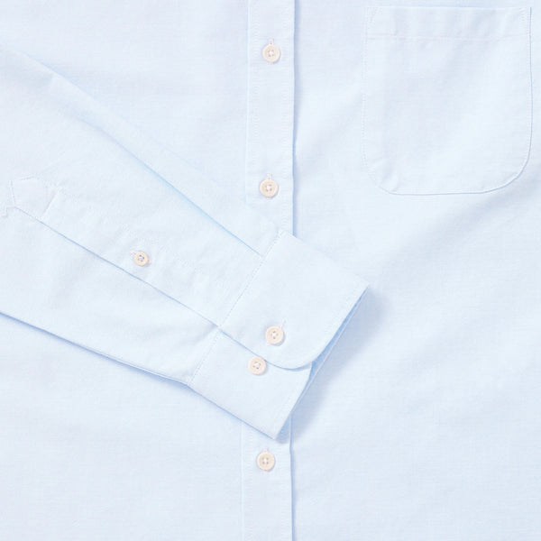 Organic Oxford Collarless Shirt - Light Blue