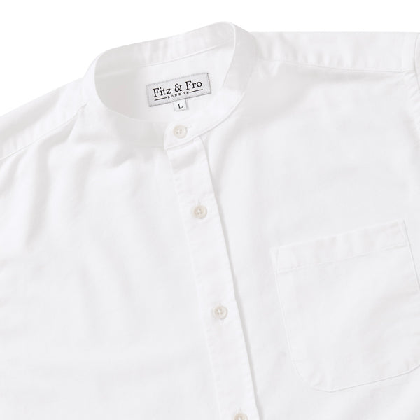 Organic Oxford Collarless Shirt - White