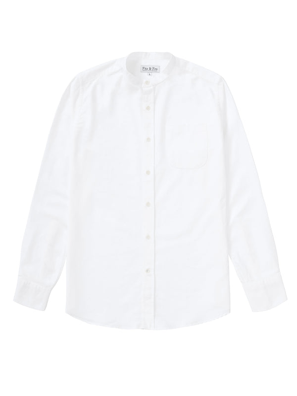 Organic Oxford Collarless Shirt - White
