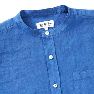100% Linen Popover Shirt - 'The Miles' Blue