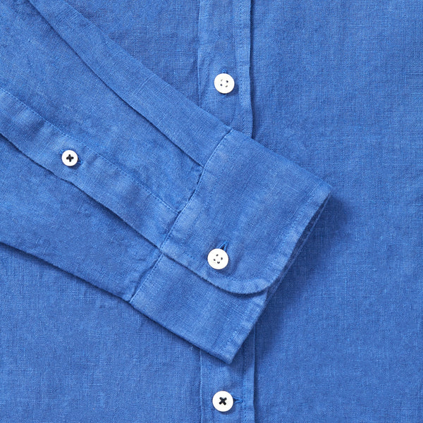 100% Linen Collarless Shirt - ‘The Miles’ Blue