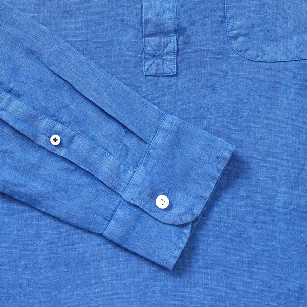100% Linen Popover Shirt - 'The Miles' Blue