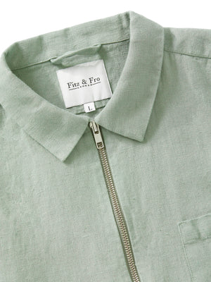 Lichen Green Linen Zip-Up Overshirt - Fitz & Fro