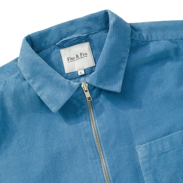 Dusty Blue Cord Zip-Up Overshirt - Fitz & Fro