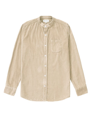 Cord Collarless Shirt - Light Stone