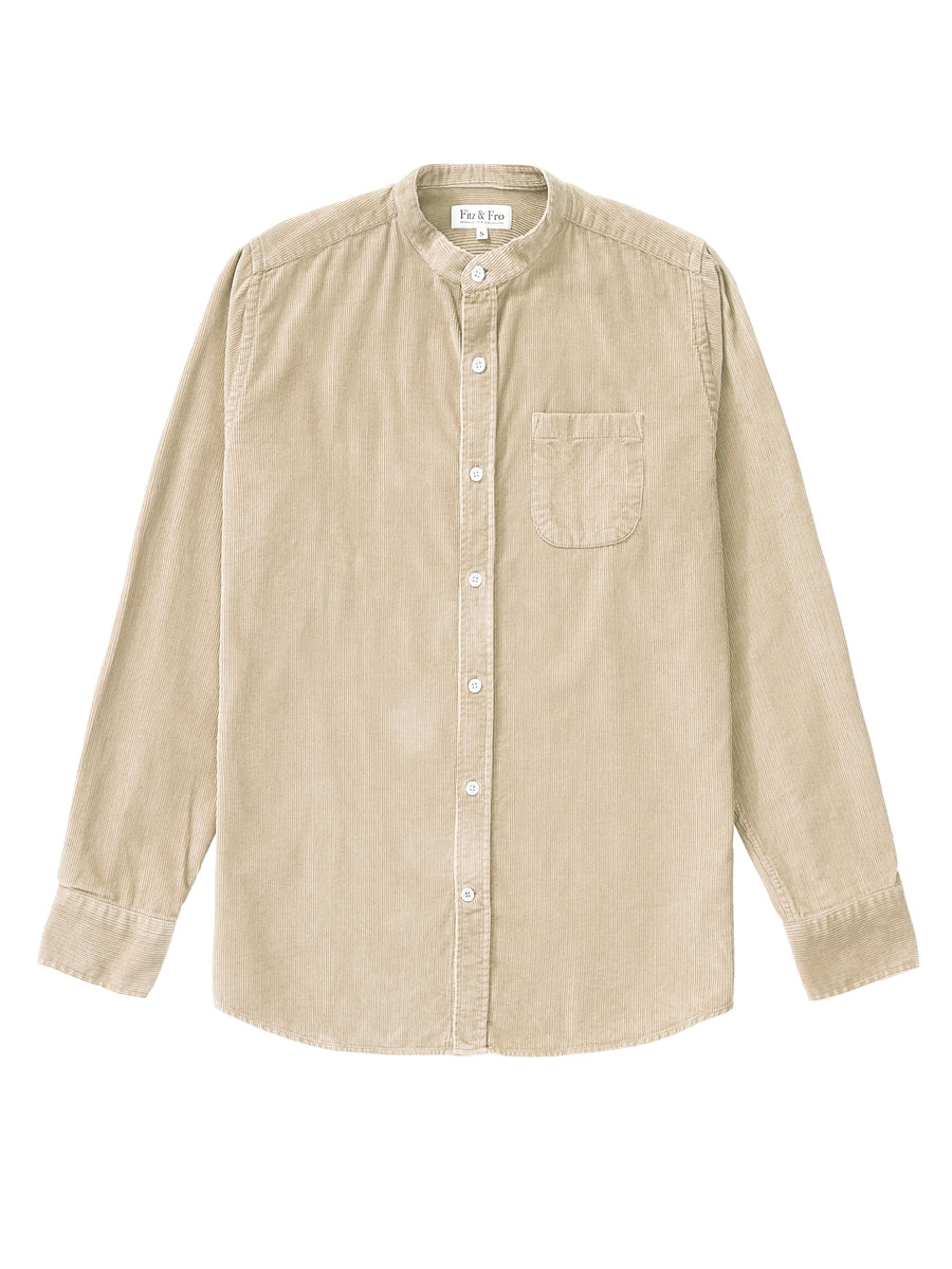 Cord Collarless Shirt - Light Stone