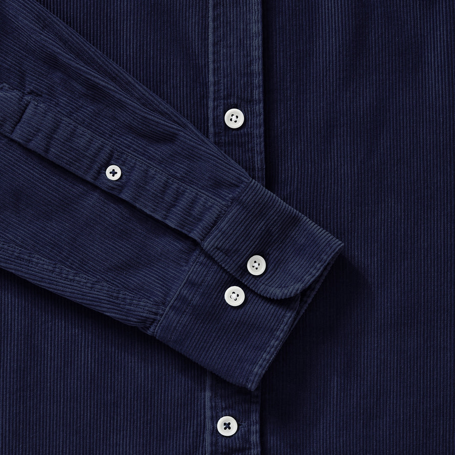Navy Blue Cord Collarless Shirt - Fitz & Fro