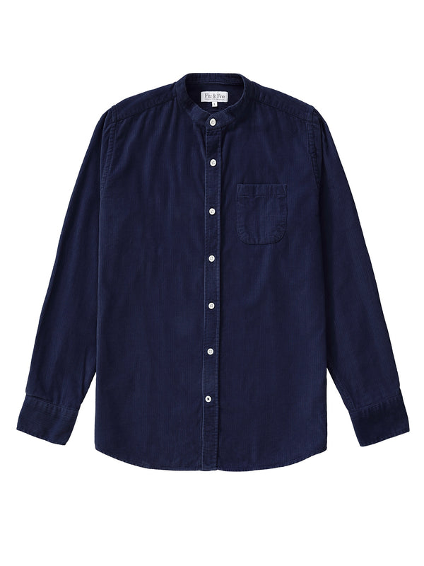 Navy Blue Cord Collarless Shirt - Fitz & Fro