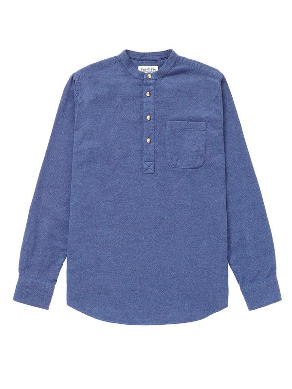 Brushed Organic Cotton Popover Shirt - Blue