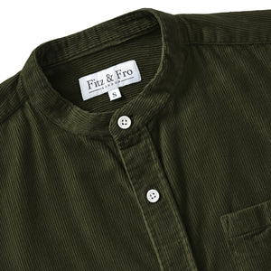 Dark Olive Cord Collarless Shirt - Fitz & Fro