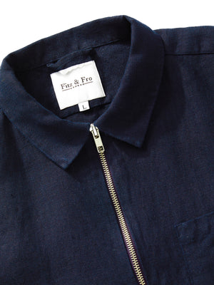Navy Blue Linen Zip-Up Overshirt - Fitz & Fro