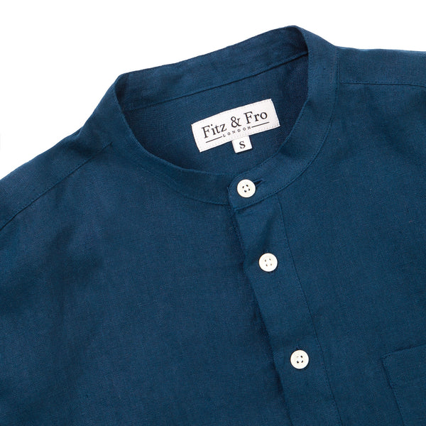100% Linen Popover Shirt - Petrol Blue