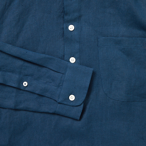 100% Linen Popover Shirt - Petrol Blue