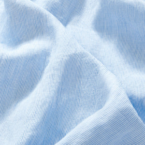 100% Linen Collarless Shirt - Blue/White Stripe